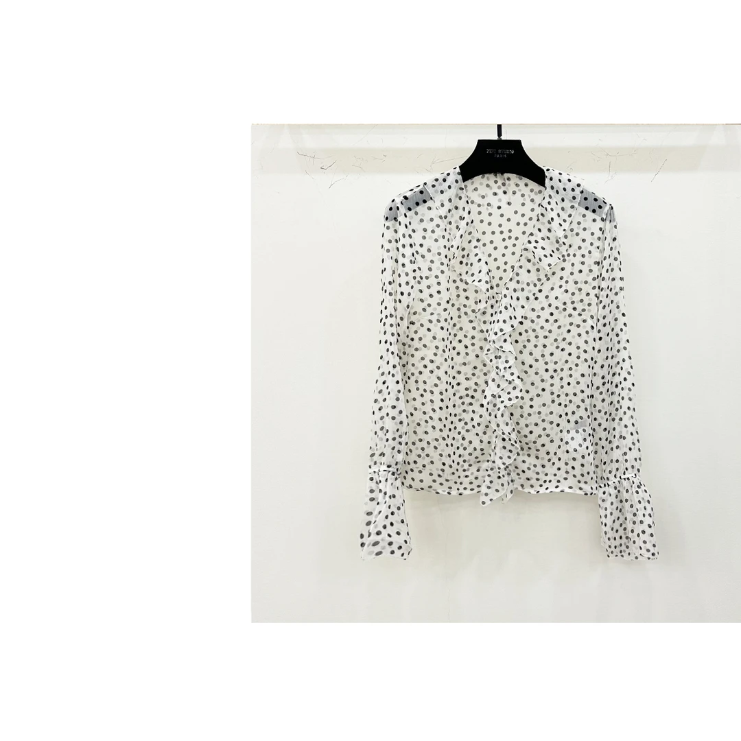 【西西高定】夏季法式气质减龄雪纺波点上衣