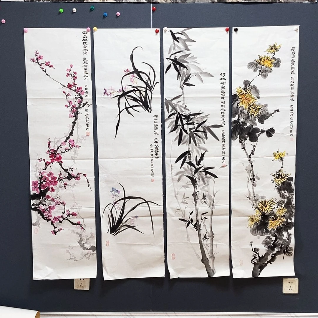 国画常泓手绘花鸟四条34.138