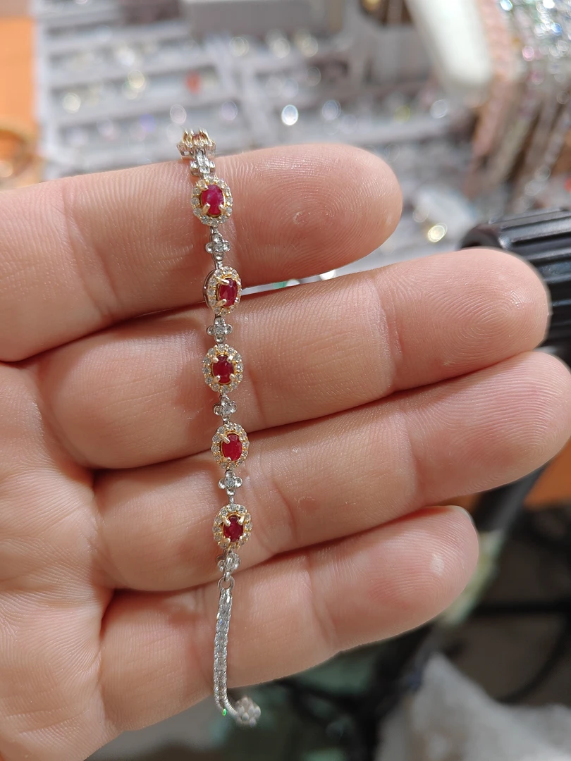 925银仿珍珠手镯 宝石手链纯银镶嵌