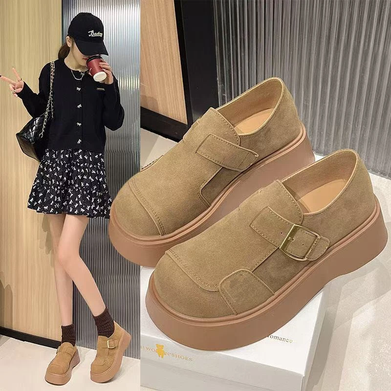 902断码女鞋女鞋秋季一脚蹬厚底英伦风圆头勃肯乐福鞋百搭鞋子