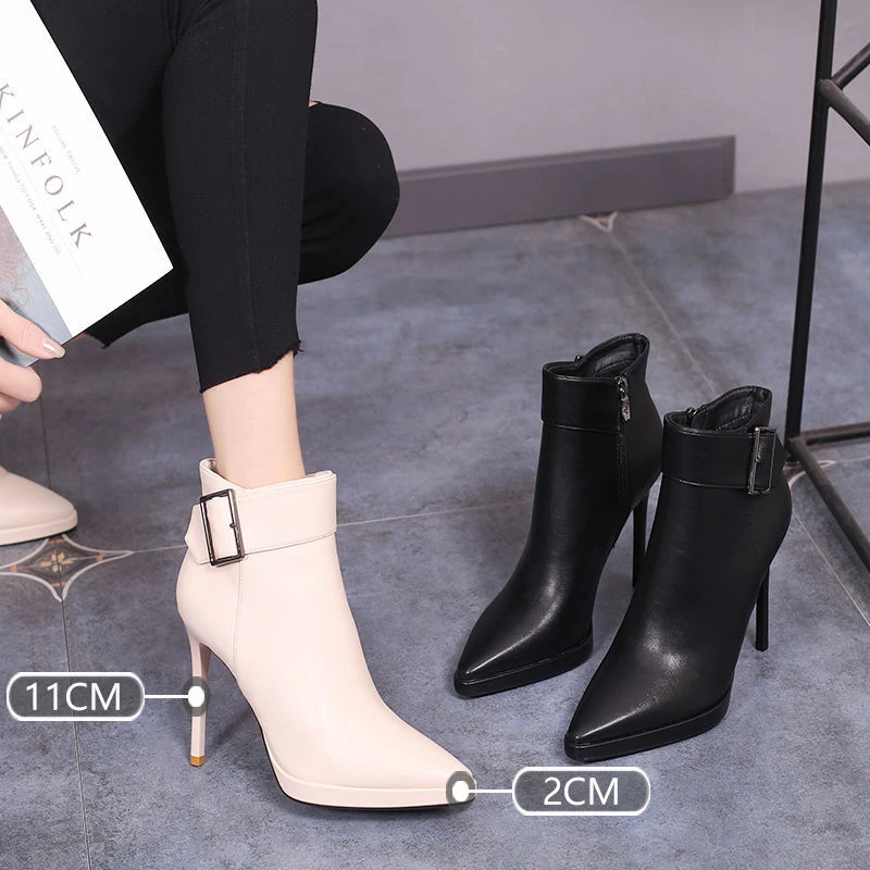 【万达撤柜】女靴子ins网红瘦瘦靴2025秋冬新款百搭细跟尖高跟短靴