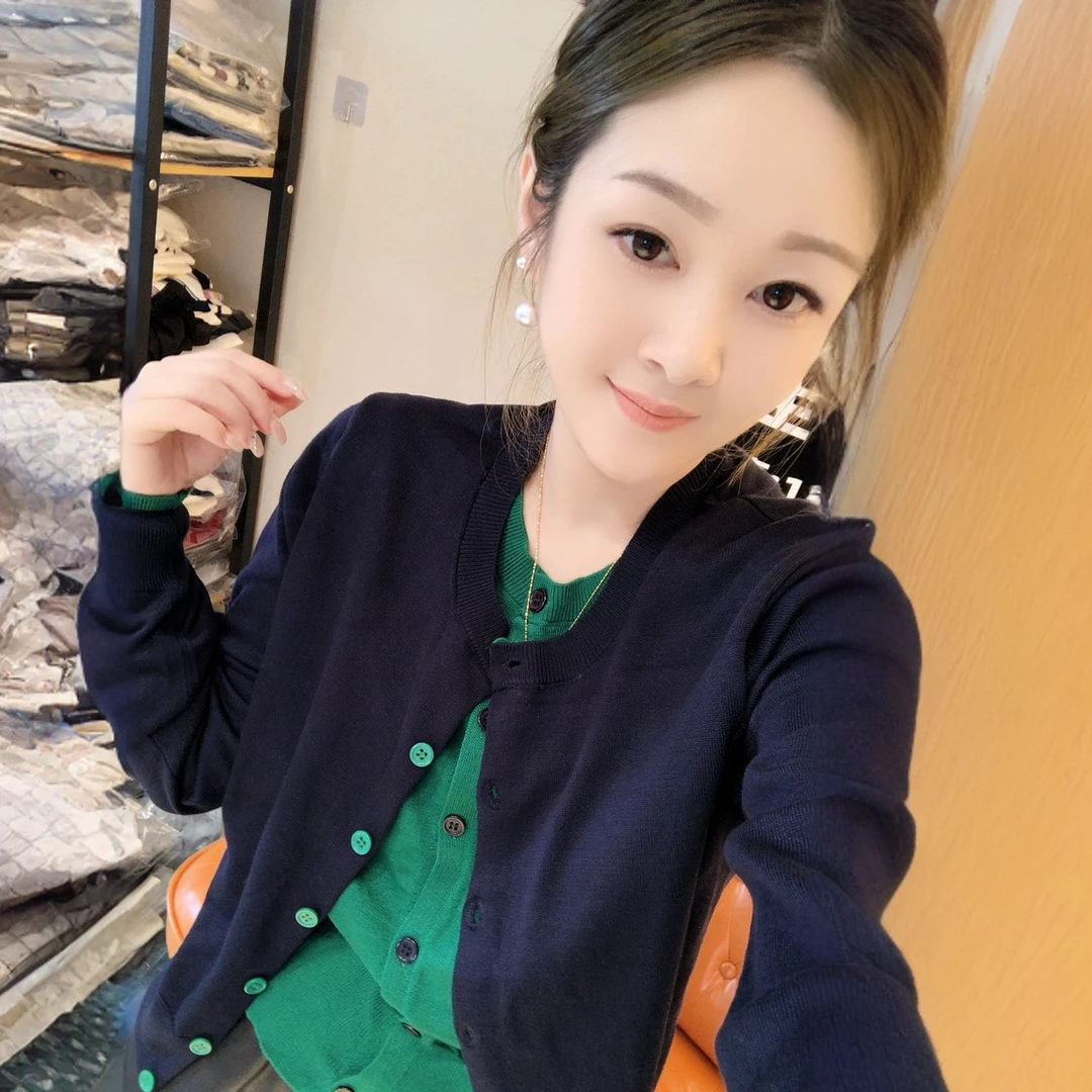 2025老钱风早秋新款拼色毛针织衫休闲宽松假两件圆领长袖上衣女潮