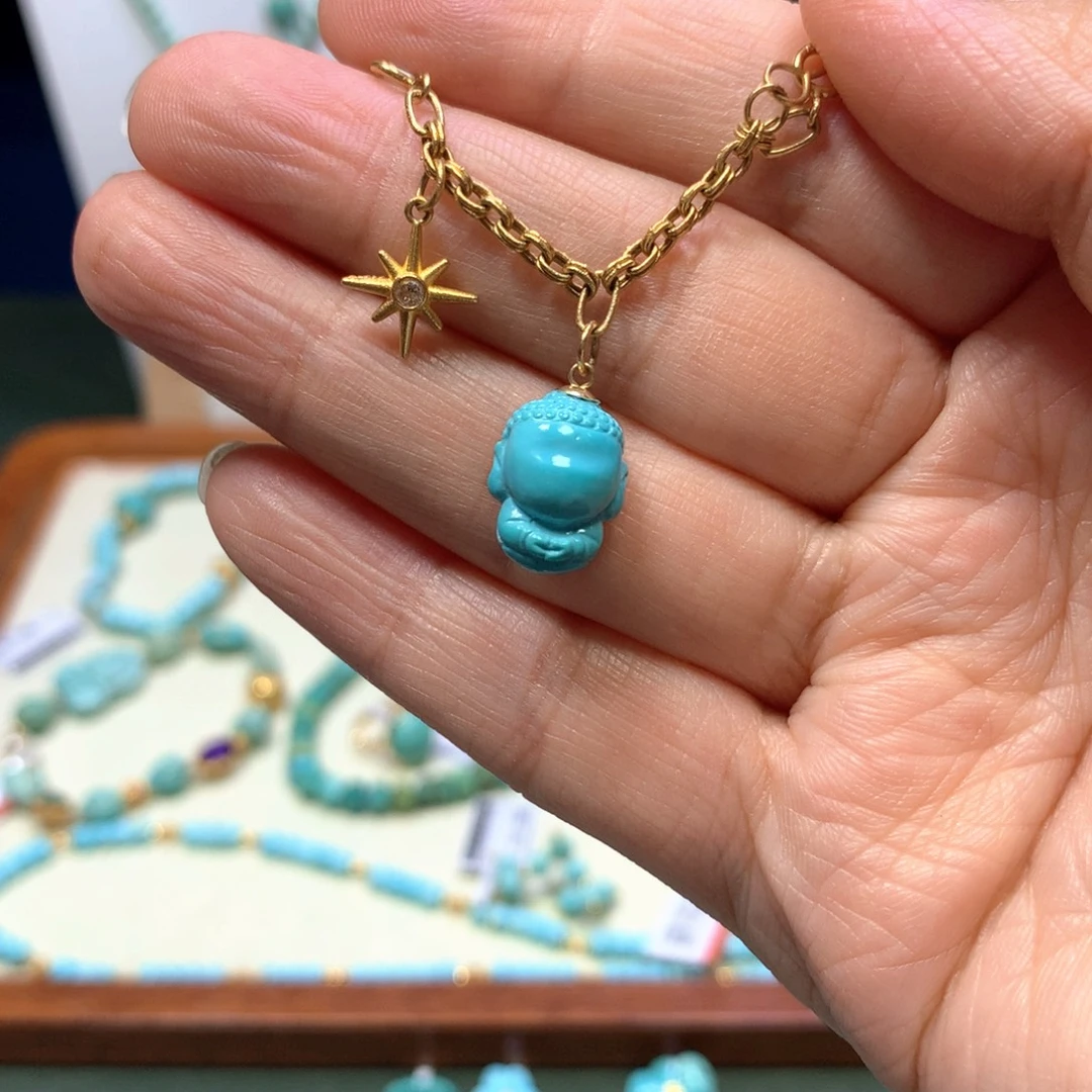 ****舒绿松石18K金镶嵌半链