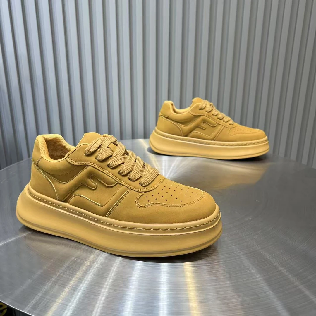 2025夏季新款休闲厚底透气休闲板鞋低帮皮面运动潮男鞋圆头极简风