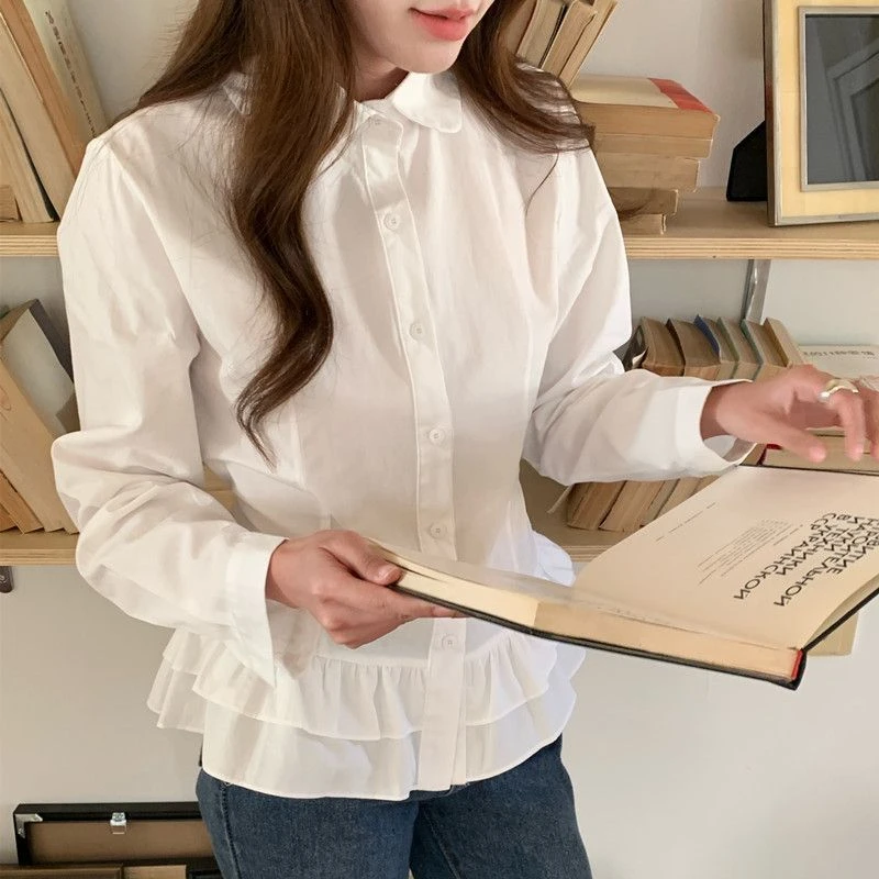 衬衫女2025春夏新款气质小众设计感荷叶边小衫时尚拼接单排扣上衣