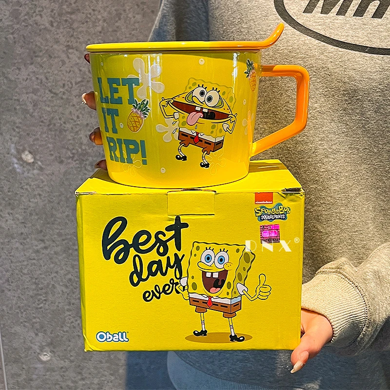 海绵宝宝派大星卡通陶瓷泡面碗带盖早餐饭碗套装情侣生日礼物女生