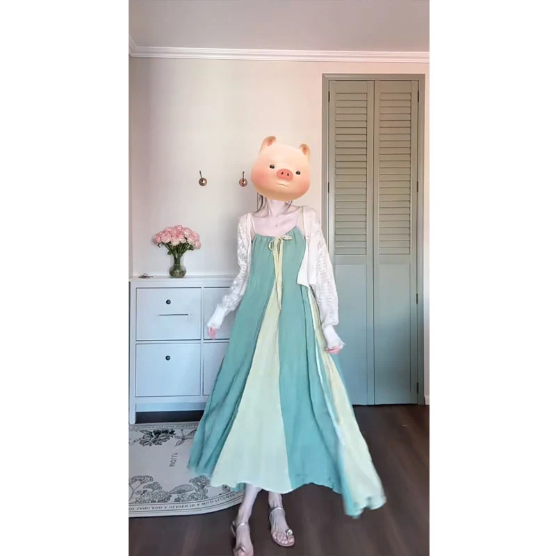 2025夏季新款法式浪漫气质长款性感吊带连衣裙女配显瘦气质开衫