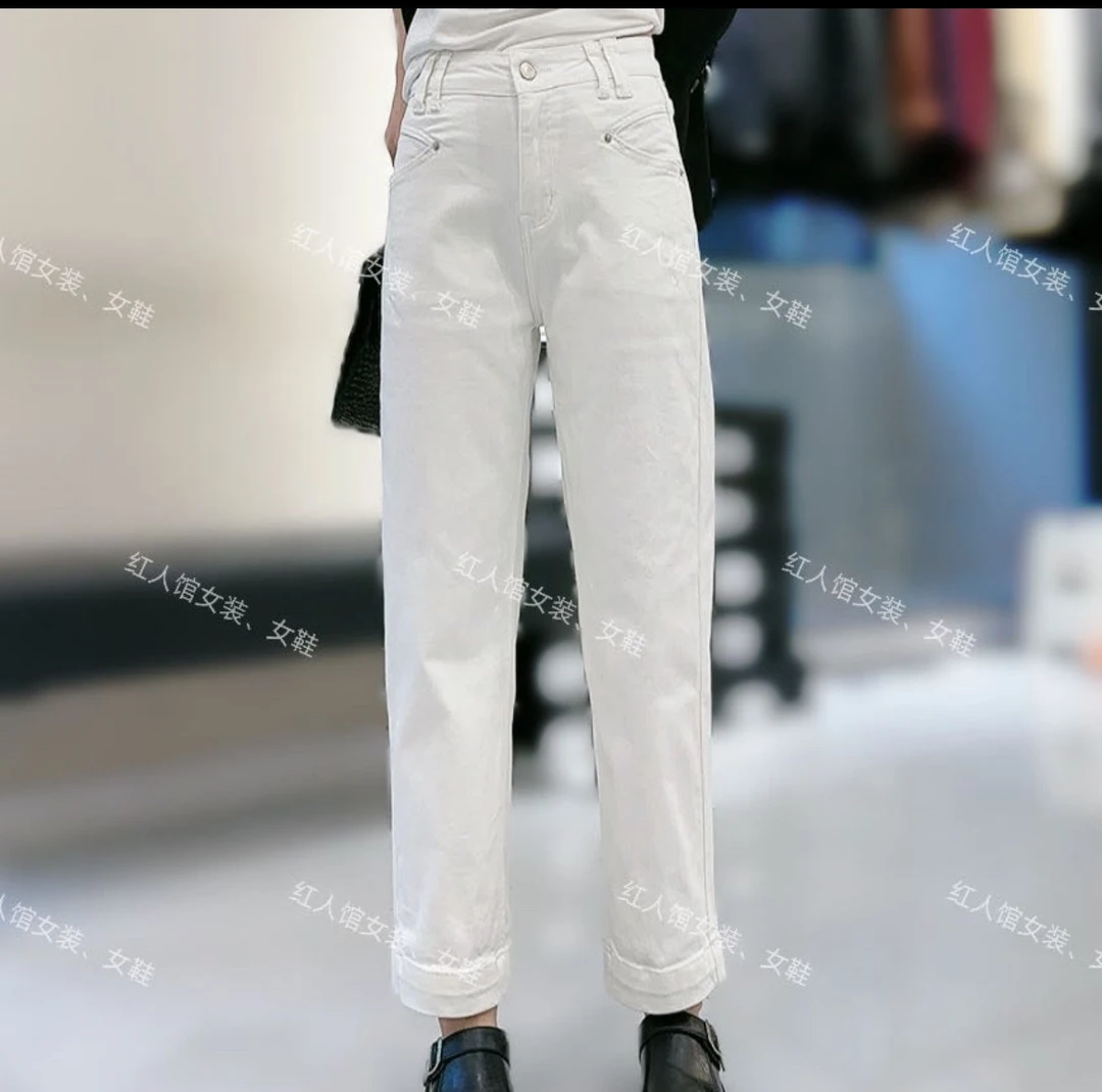灵魂气质显瘦白色牛仔法棍裤