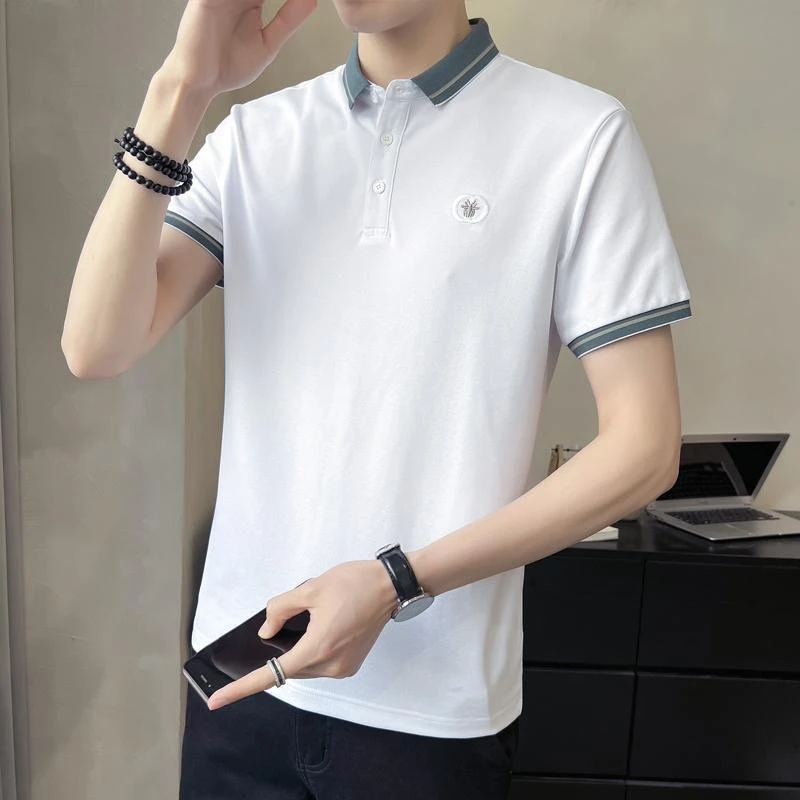 夏季短袖Polo衫夏季薄款商务T恤修身百搭潮流透气男士无标翻领
