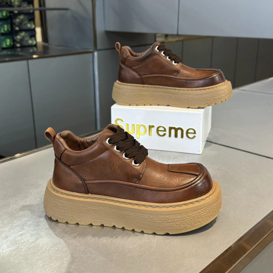 冬季男士中帮油蜡皮马丁靴加绒耐磨增高防滑底复古擦色英伦雪地靴