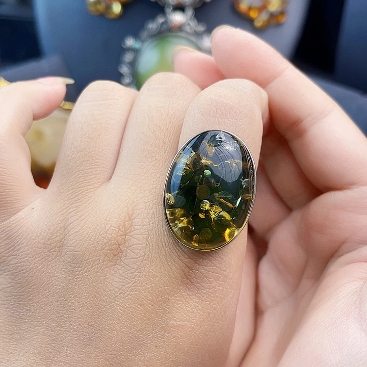 琥珀银S925镶嵌裸石