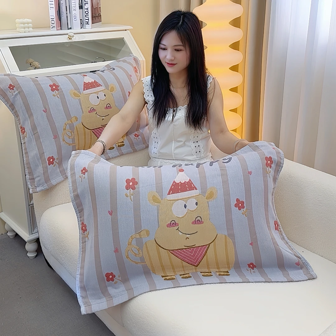 美拉德色系水洗棉纯棉纱布枕巾情侣吸汗透气单人枕防滑不脱落枕巾