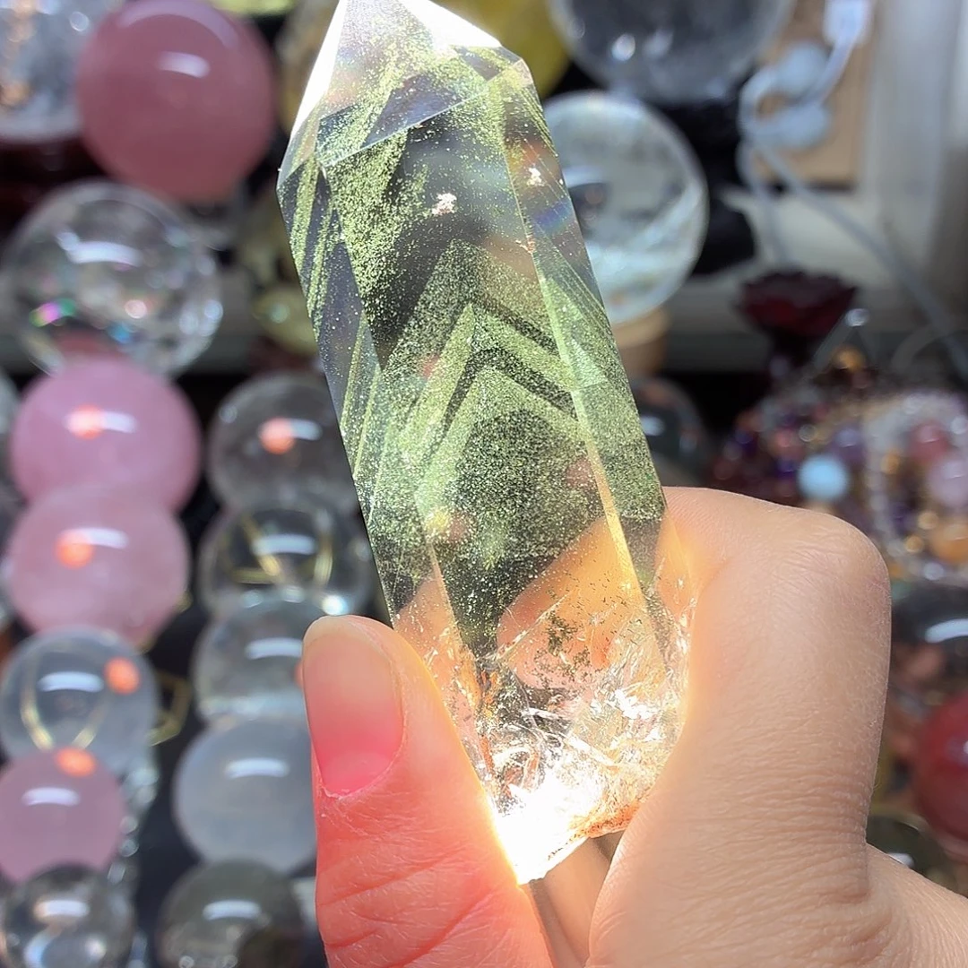 珠宝半成品未镶嵌水晶绿幽灵水晶柱