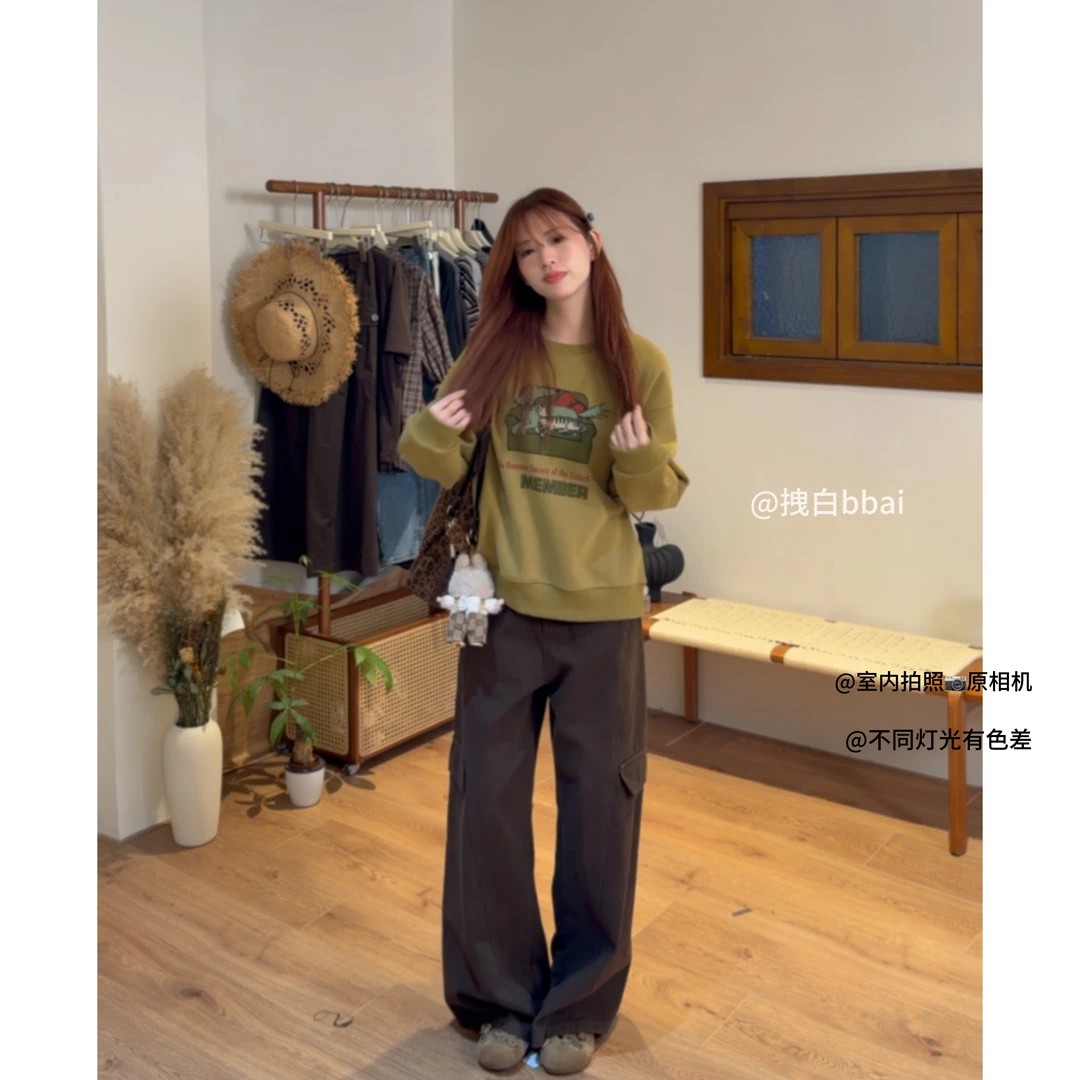 【拽白bbai】“猫狗日记”复古韩版秋季显瘦宽松休闲韩版慵懒风卫衣