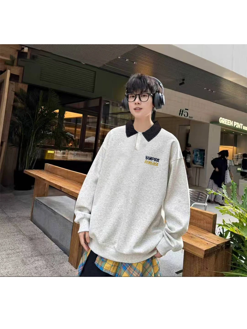 大童青少年双排字母刺绣POLO卫衣