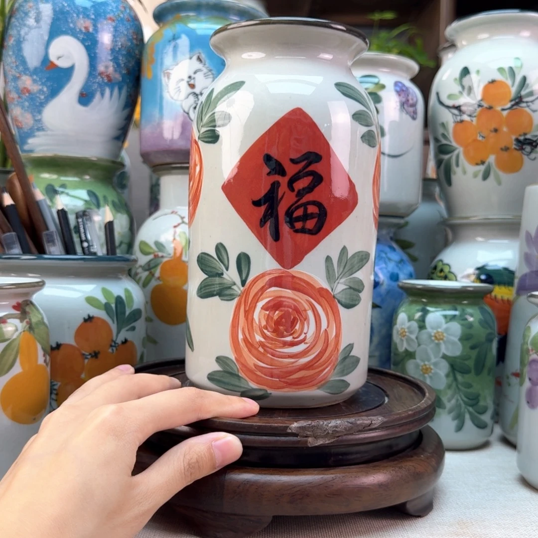 景德镇纯手绘陶瓷花瓶无孔