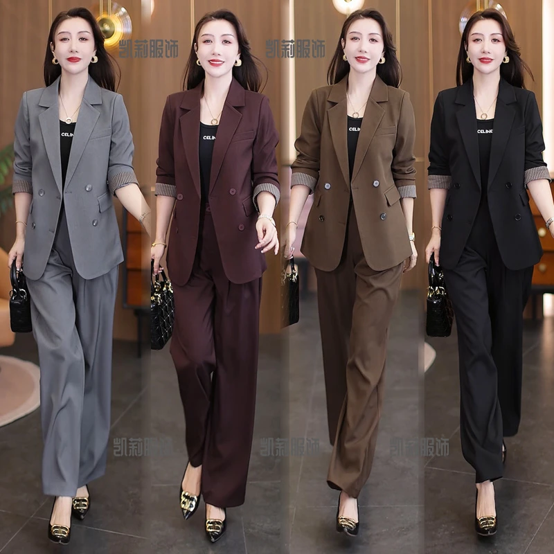 时尚西装套装女2025秋季新款洋气减龄气质职业西服直筒裤两件套