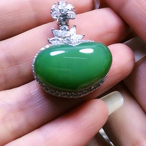 和田玉银S925镶嵌挂件