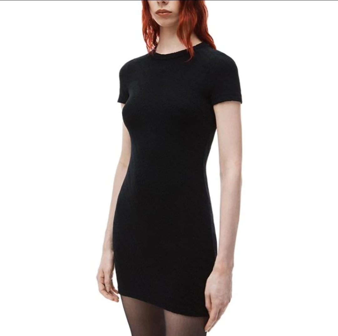 【娜娜专属】  徽标提花圆领连衣裙 黑色