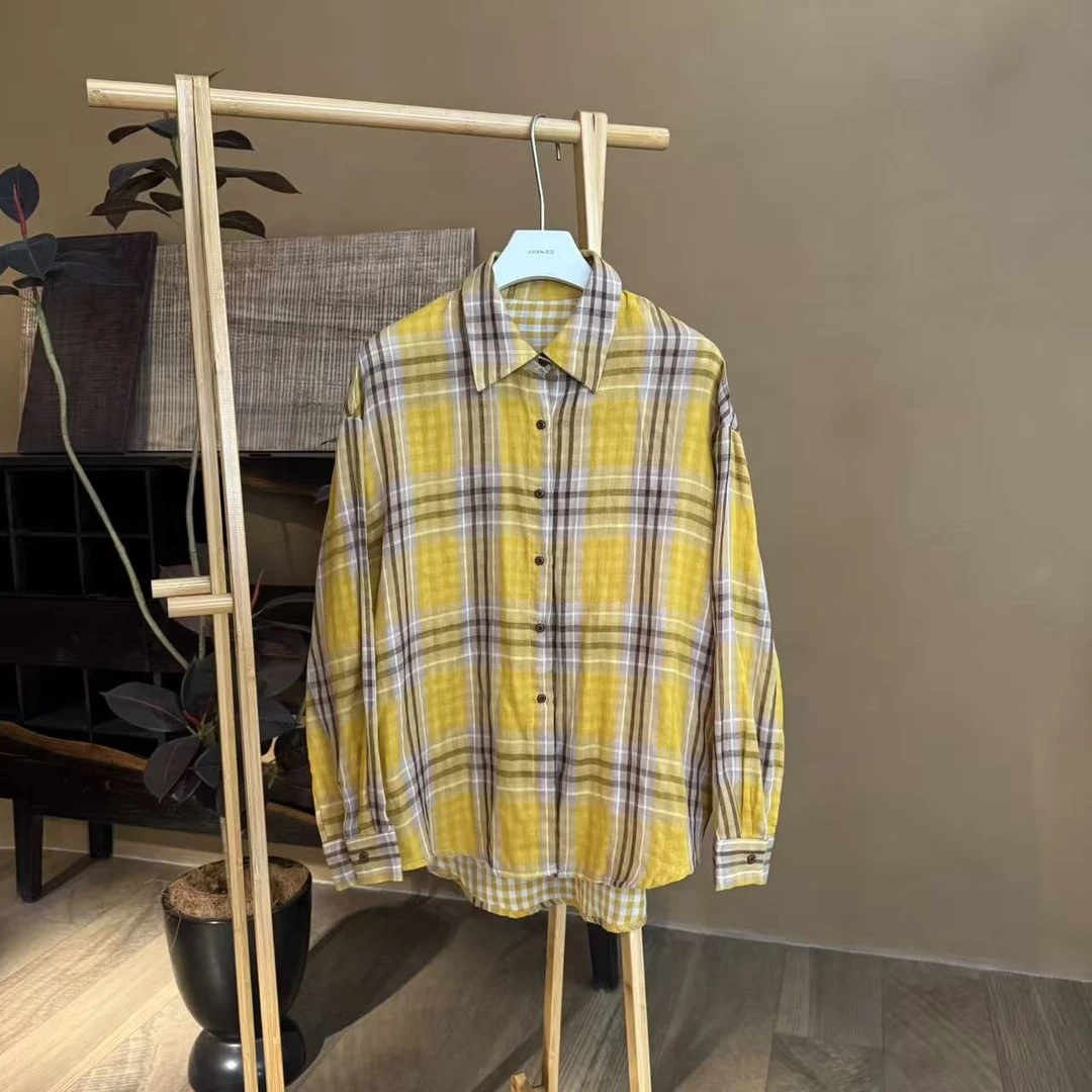 【大头韦韦】氛围感慵懒风显瘦黄格子衬衫785108