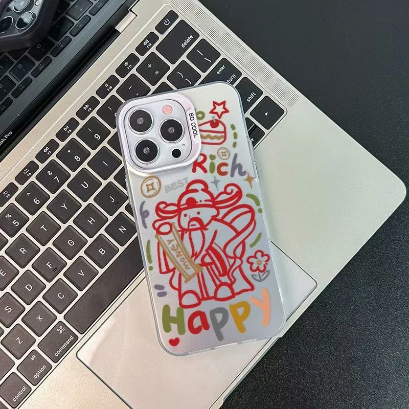 玩点壳手动红线条财神适用于苹果16手机壳小米华为潮牌可爱复古