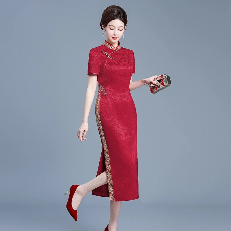 婚礼婚宴旗袍连衣裙改良喜婆婆喜妈妈婚宴装2025新款