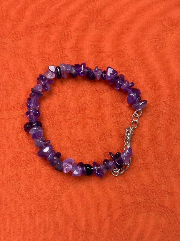 巴西紫水晶碎石手链不规则设计可调节手串