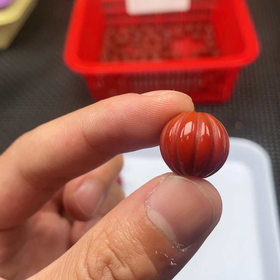 南红玛瑙12号 14*15柿子红瓜珠一颗 未镶嵌