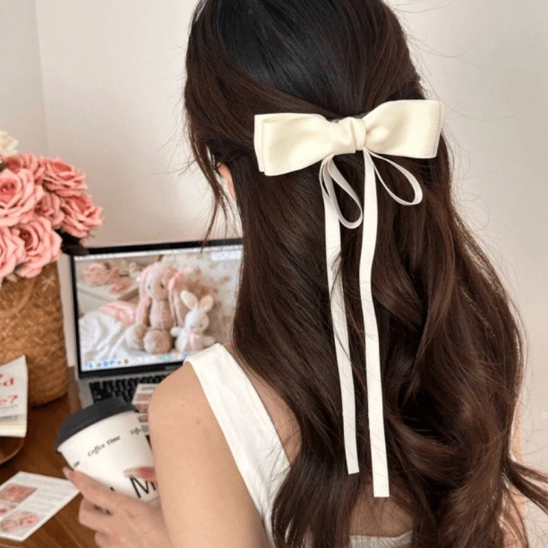 高级感立体蝴蝶结飘带发夹女后脑勺弹簧夹优雅气质半扎发甜美头饰