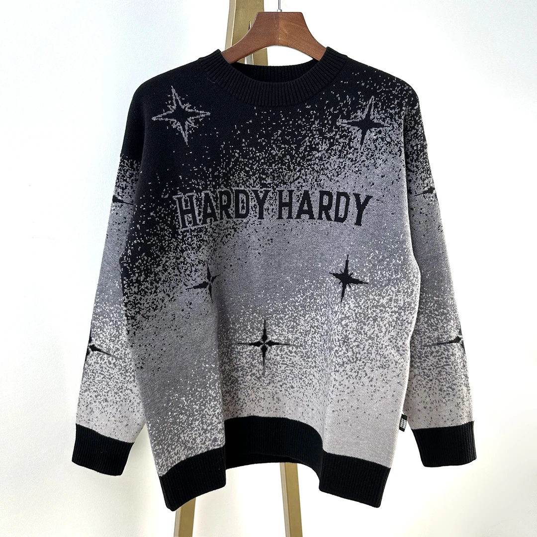 4657 秋冬新款美式休闲宽松提花圆领字母针织衫男女同款上衣