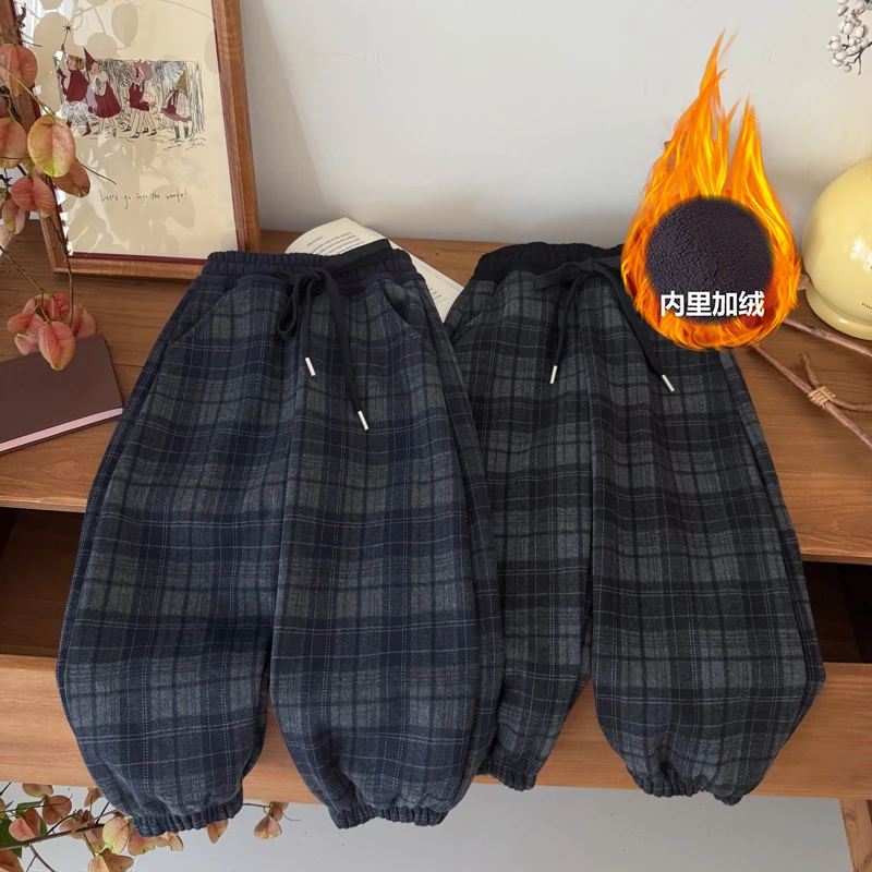 【笑笑专属】儿童新款秋冬季男女宝保暖加厚加绒格纹卫裤KZ25632