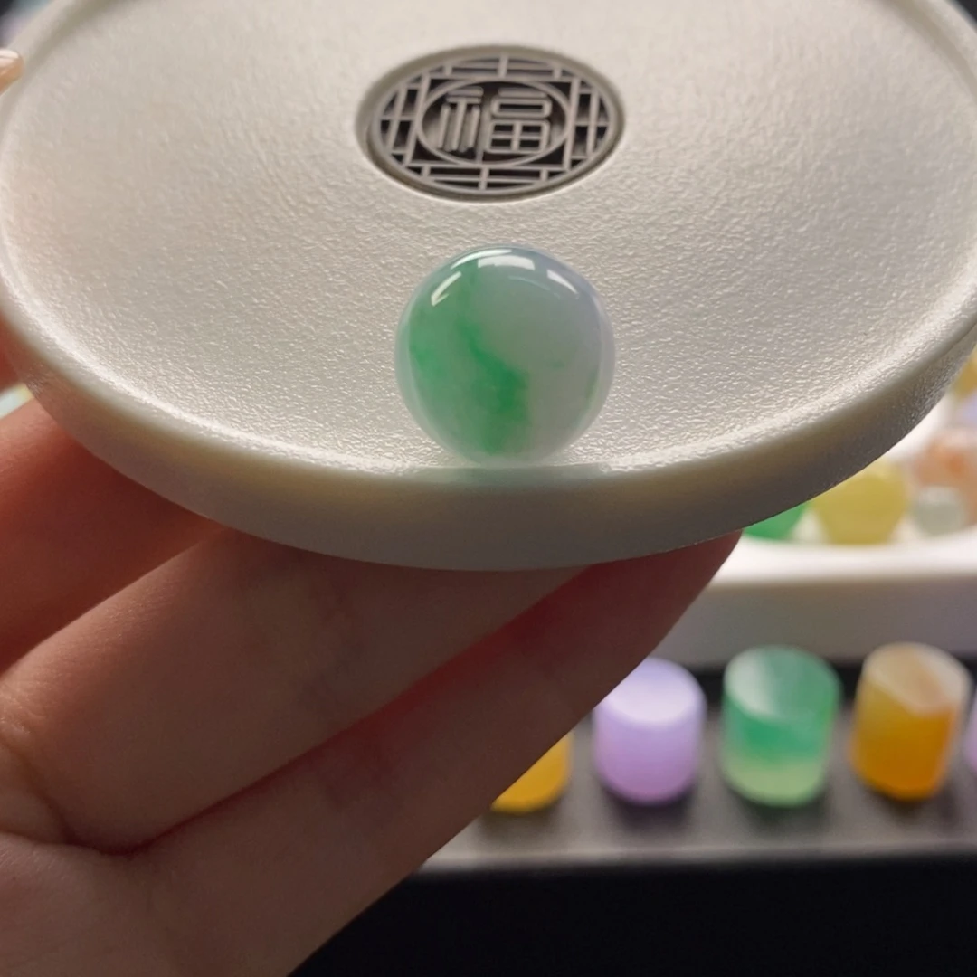 翡翠未镶嵌颈饰蓝紫底飘金丝绿圆珠卡13