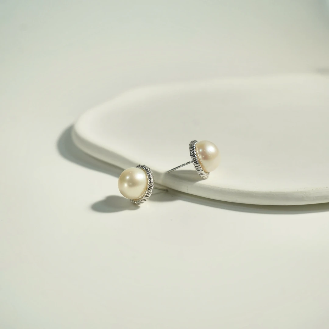 Gloire/古名【玫瑰】S925银设计款天然珍珠耳钉12-13mm Z1604