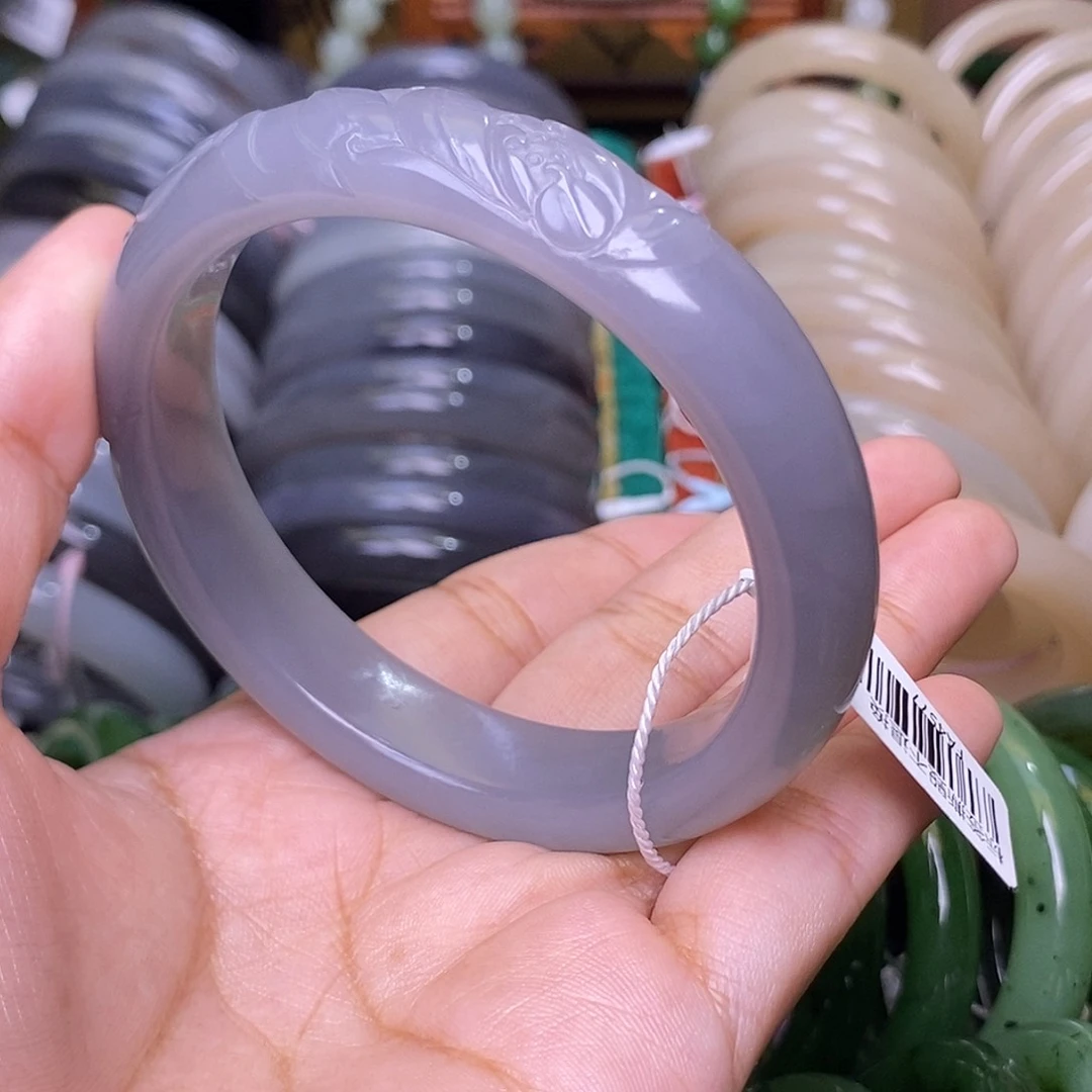 和田玉未镶嵌颈饰烟紫冰底老料手镯59