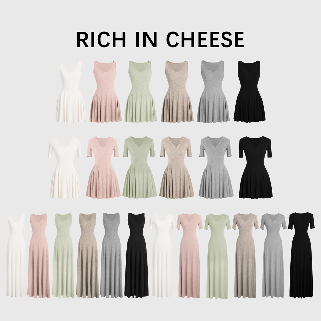 RICHINCHEESE 茶香可颂【夏日薄料版】显瘦打底修身针织收腰连衣裙