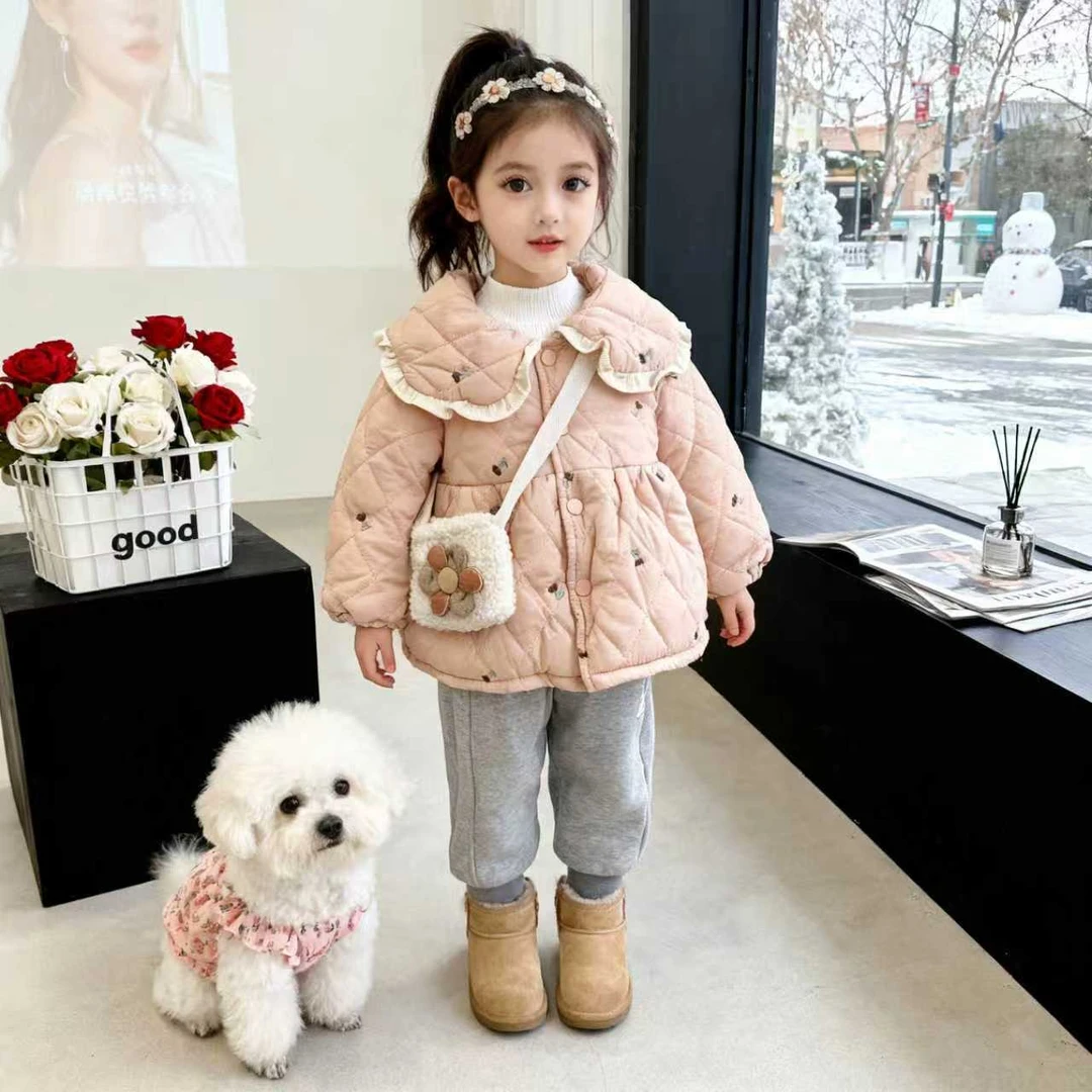 【小樱桃】大翻领花朵包棉女童棉服新款洋气上衣保暖棉服H-N-D12