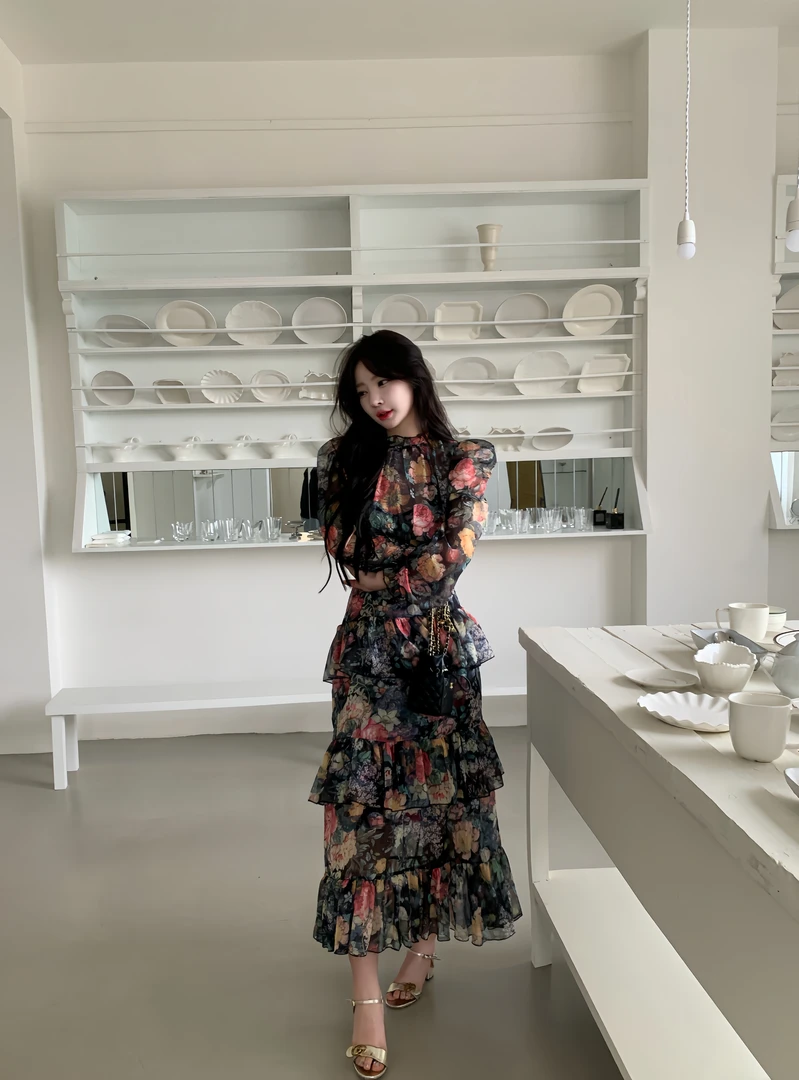 LUYUANR 多色气质层次连衣裙+吊带两件套