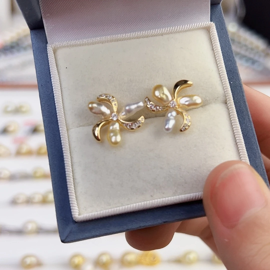 海水珍珠耳饰银S925镶嵌子*明