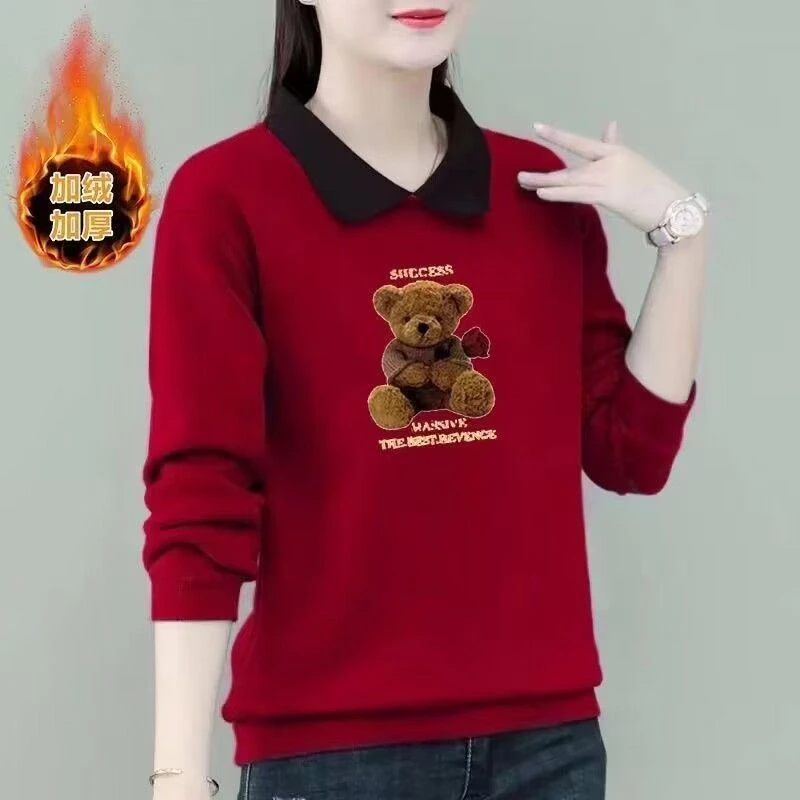 2025新款卫衣冬季加绒加厚休闲百搭减龄大码宽松POLO领长袖上衣女
