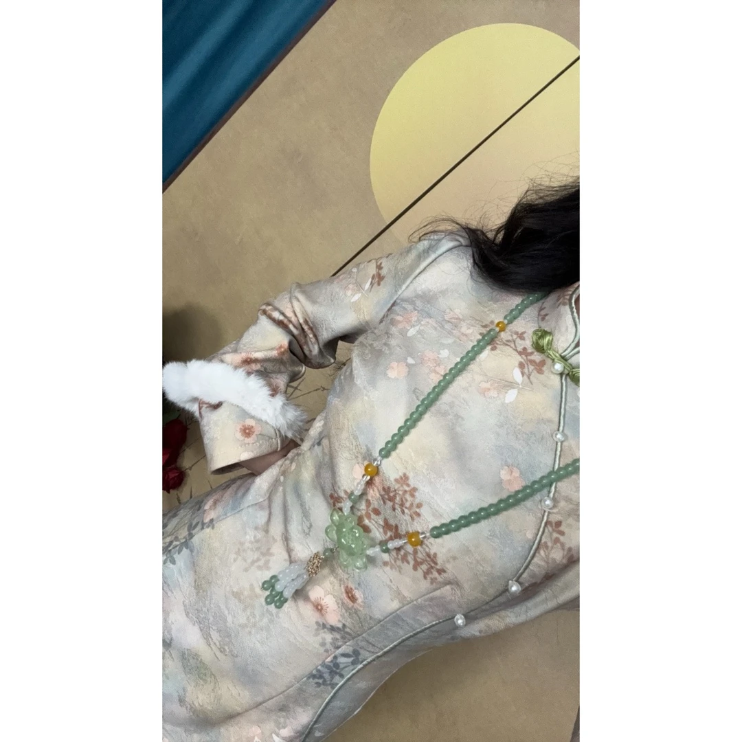 非金属树脂项链 画报夫人同款搭配项链 绿色吊穗平安扣