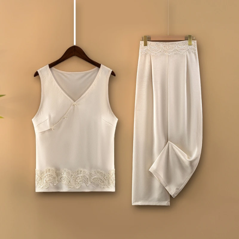 【逸泽】夏季2025新款新中式国风套装女装无袖上衣背心+长裤两件套