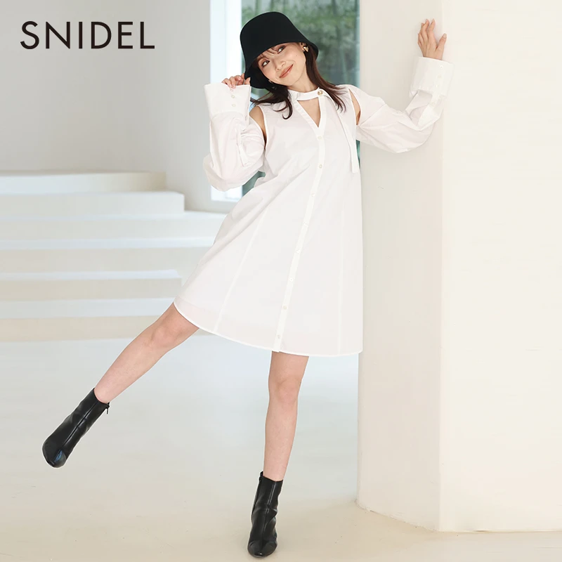 SNIDEL时髦百搭可拆卸袖两穿衬衫连衣裙SWFO234109