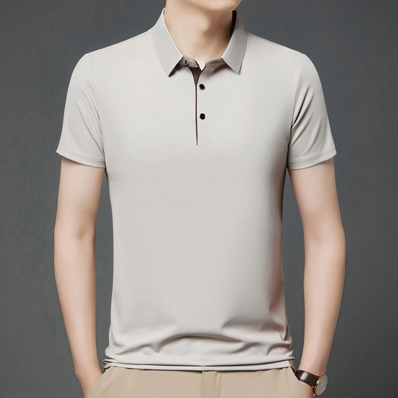 男士正品夏季短袖POLO衫中年男士时尚简约休闲纯色翻领t恤打底衫