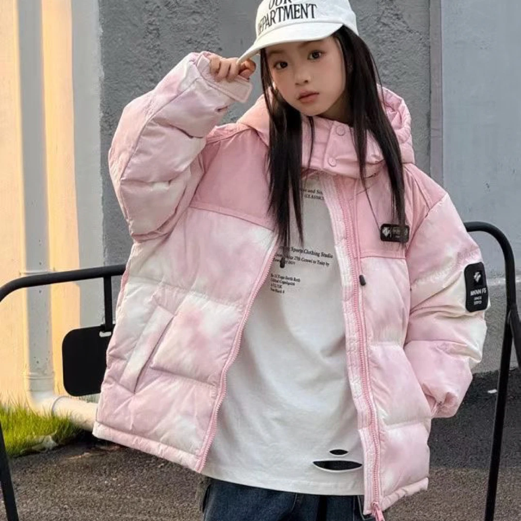 麦咔牛牛 2025冬季女童羽绒服帽子可脱卸休闲百搭渐变保暖时尚