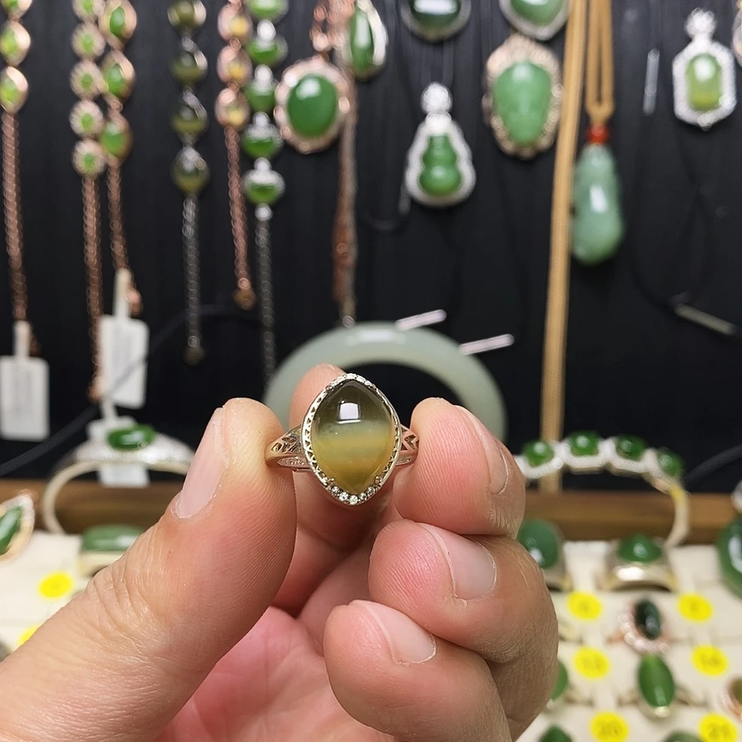 和田玉（碧玉）银S925镶嵌戒指