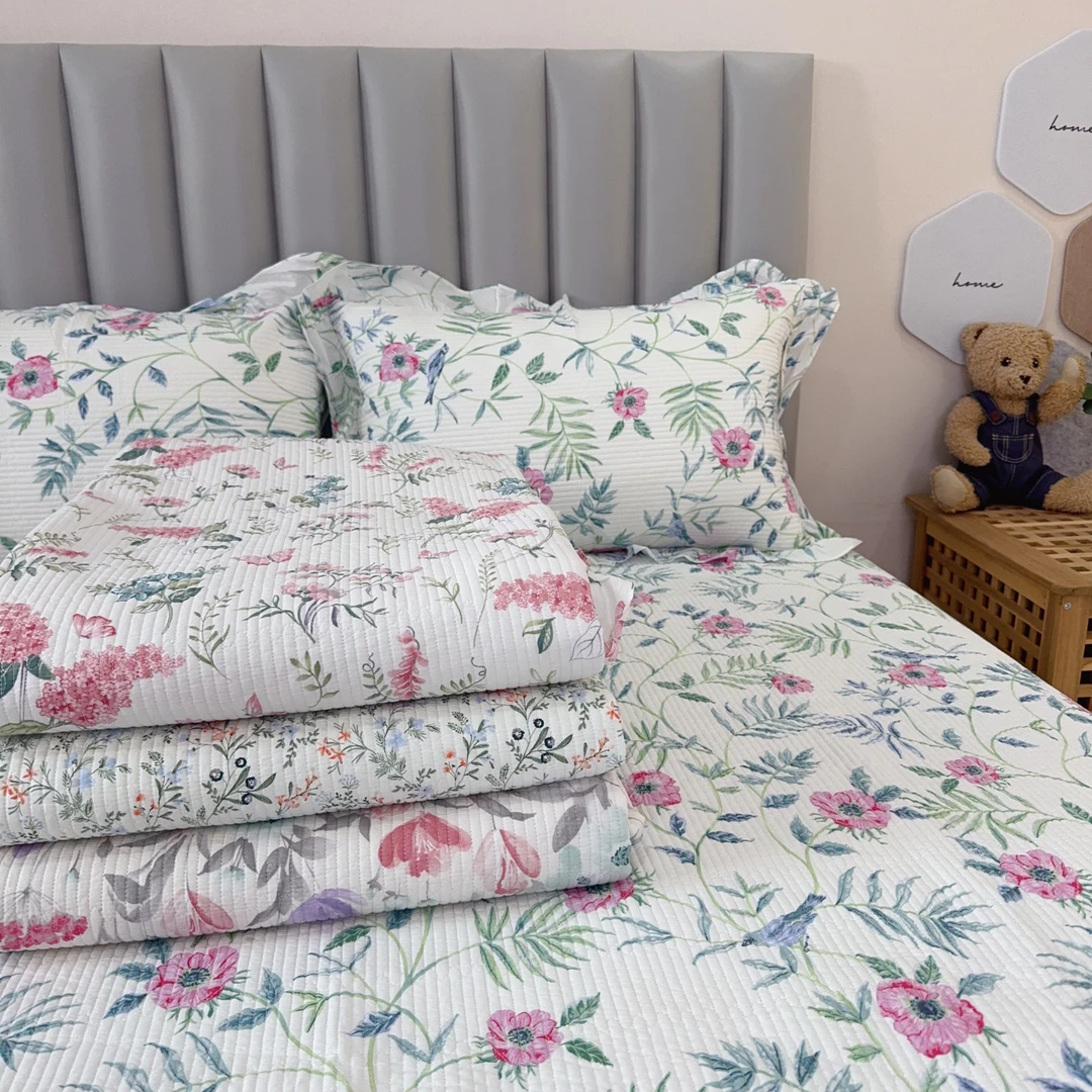 韩式纯棉印花床盖三件套碎花夹棉绗缝2.2*2.4【韩漾纯棉三件套】