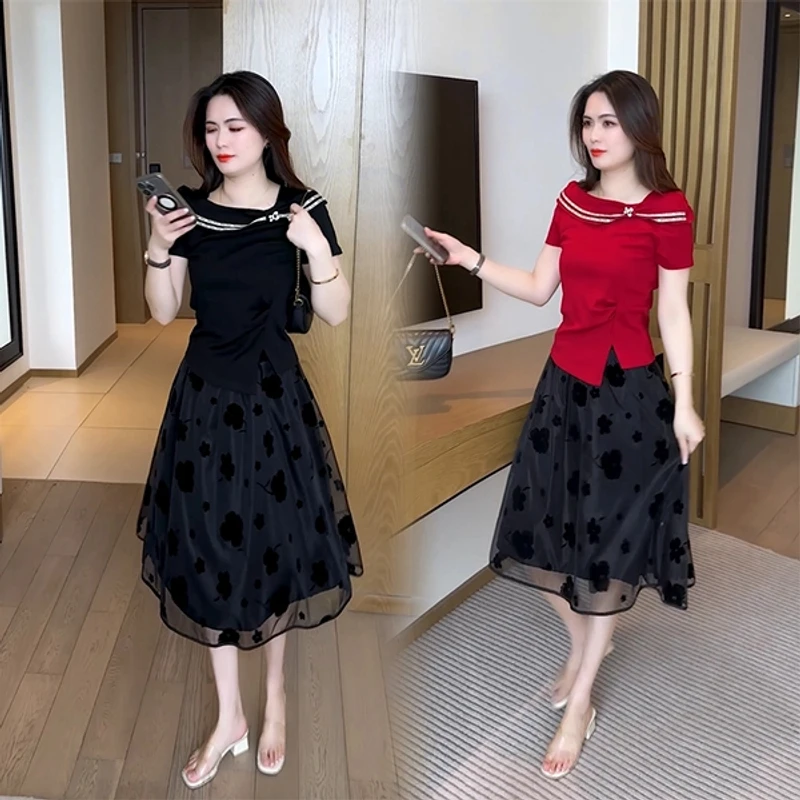 夏季设计感小众洋气时尚气质小个子减龄显瘦T恤高腰黑色复古法式