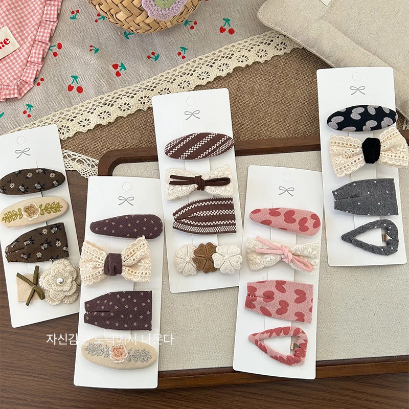 新款韩系可爱布艺爱心碎花儿童百搭甜美侧边夹少女波点刘海夹发饰