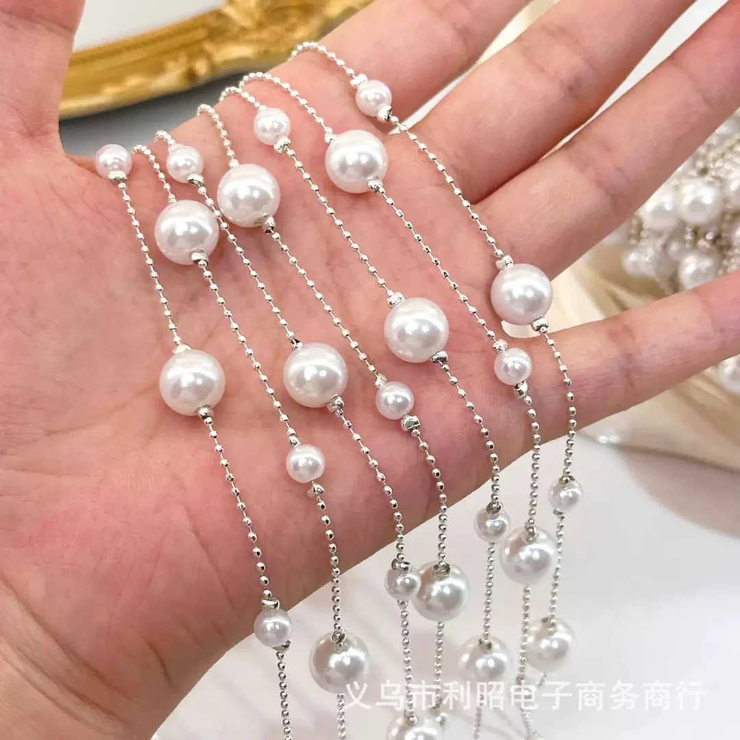 编号396 银白色卡10珠珠加铜珠链条 洛丽塔配饰