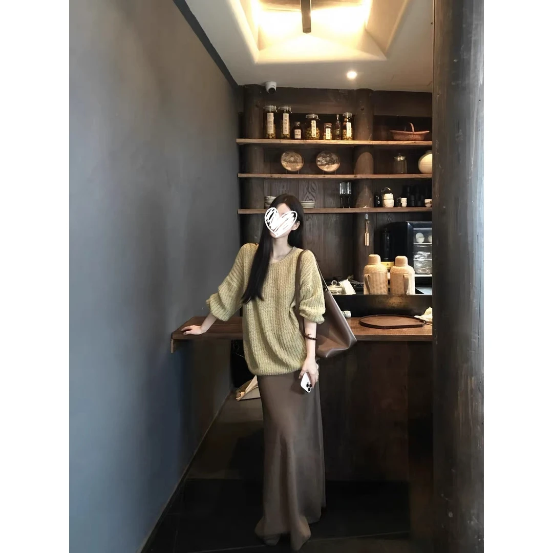 【秋日特调】多色毛织慵懒感宽松圆领温柔风百搭针织上衣半身裙套装